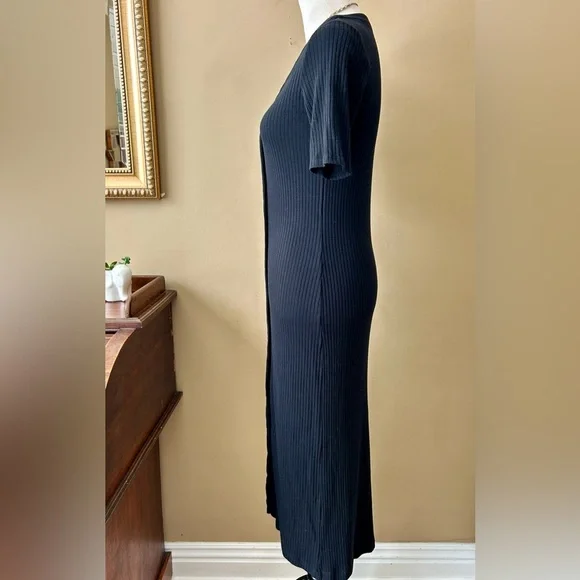 Reformation Black Ribbed Button Down Midi Neada Knit Sweater Dress Size Small S - Picture 7 of 11
